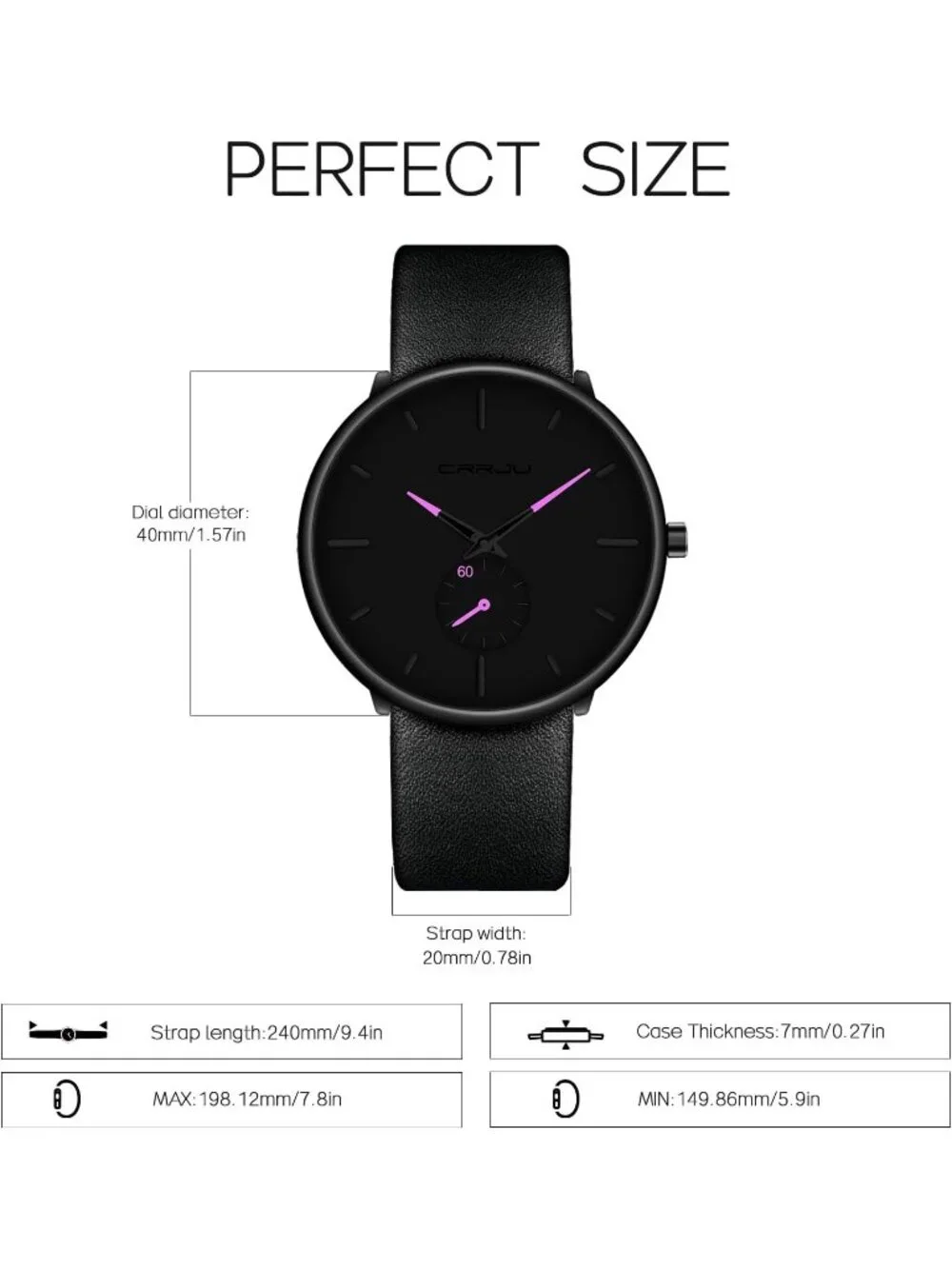 Unisex Pink Purple Ultra-Thin Minimalist Waterproof Fashion Leather Band  Watch